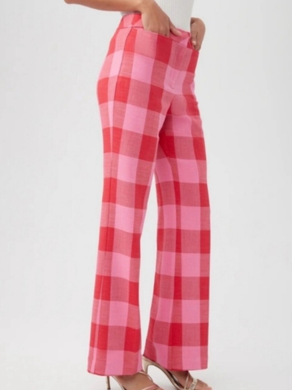 Trina Turk Pink & Red Gingham Boot-Cut Trousers